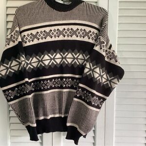 Black and White Patterned Men's Ski Sweater